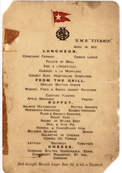 A picture of the Titanic menu